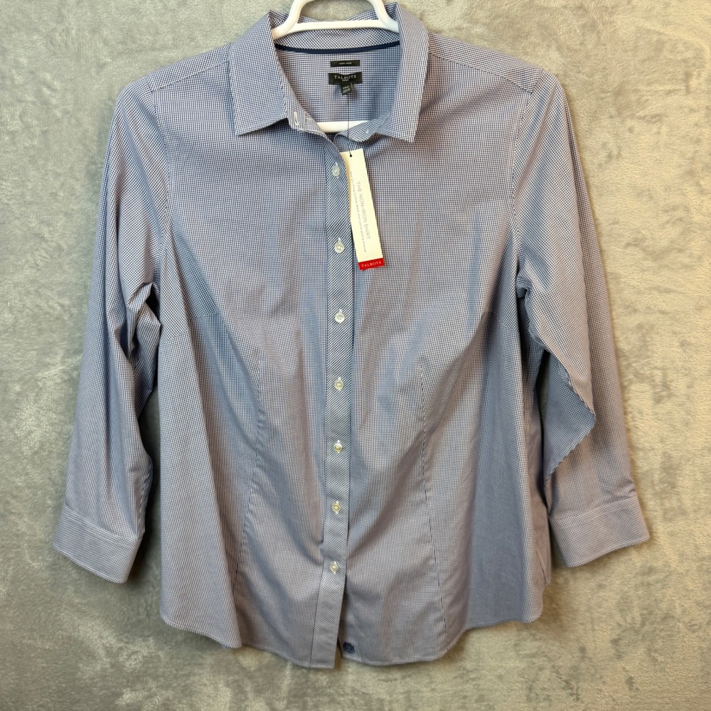 Talbots Womens Shirt Size 14W Blue Gingham Check Button Down Long Sleeve Blouse